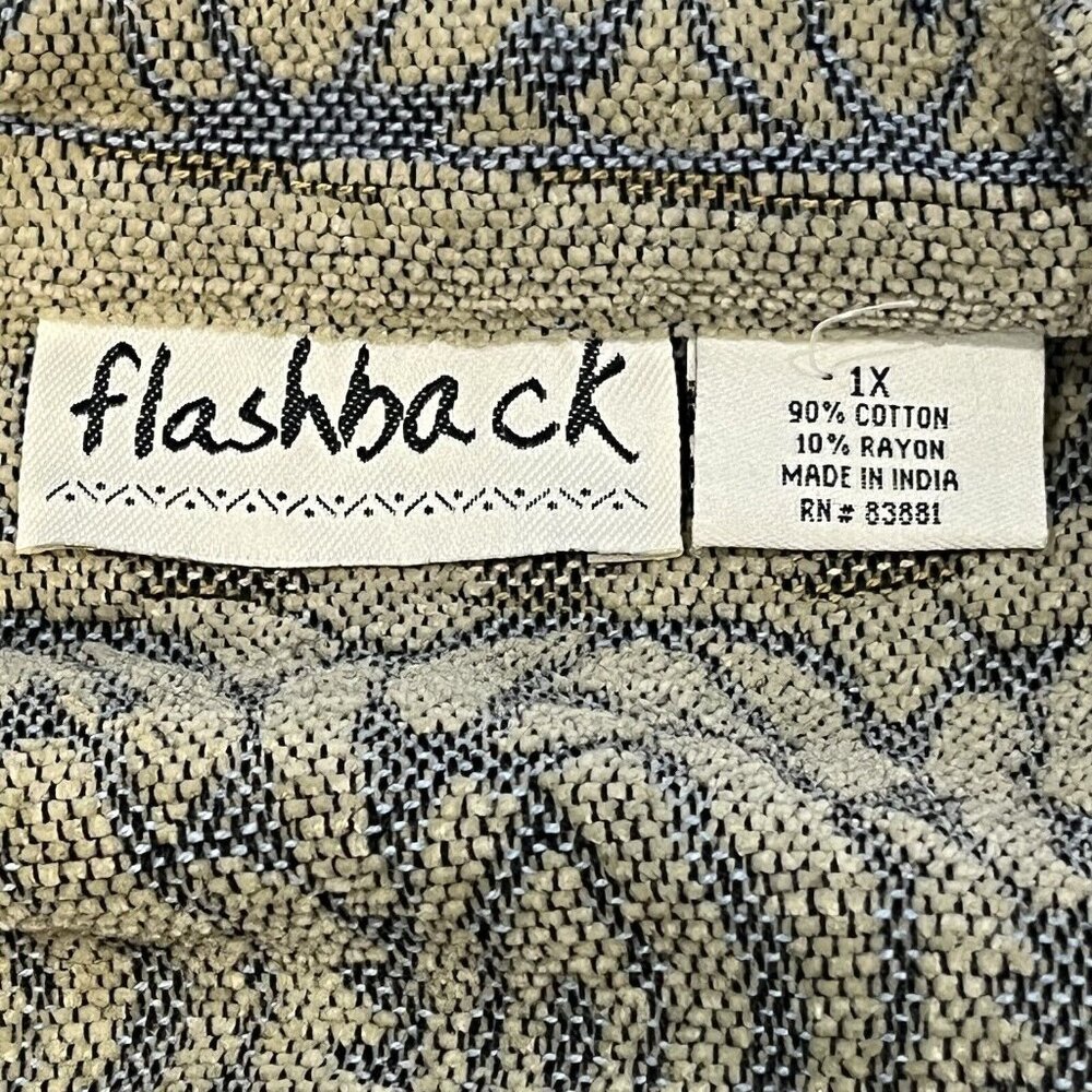 Flashback Blue Tan Tapestry Style Southwest Plant Design Jacket Women Size 1X - Picture 7 of 16